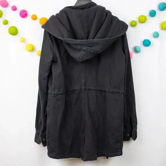 Hurley Black Sweatshirt Jacket Detachable Hood Snap Up Shacket Small Women's - Picture 3 of 6